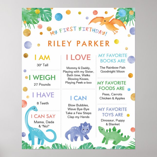 Min första födelsedag 1 års gamla dosinosaur-tecke poster (Framsidan)