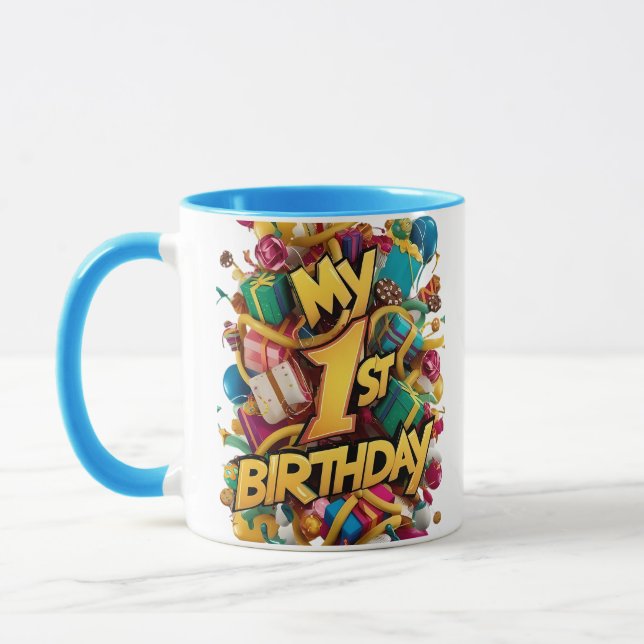 Min första födelsedagskaka och mina ballonger mugg (Vänster)
