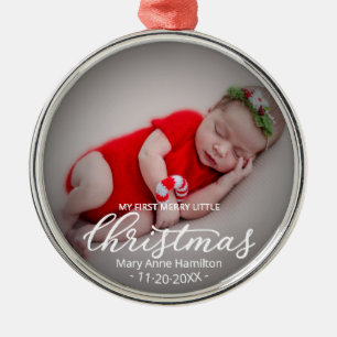 Min första glada lilla jul nyfödd baby foto julgransprydnad metall
