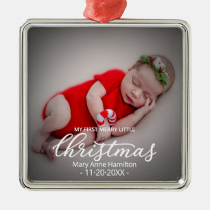 Min första glada lilla jul nyfödd baby foto julgransprydnad metall