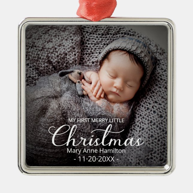 Min första glada lilla jul nyfödd bebis julgransprydnad metall (Framsidan)