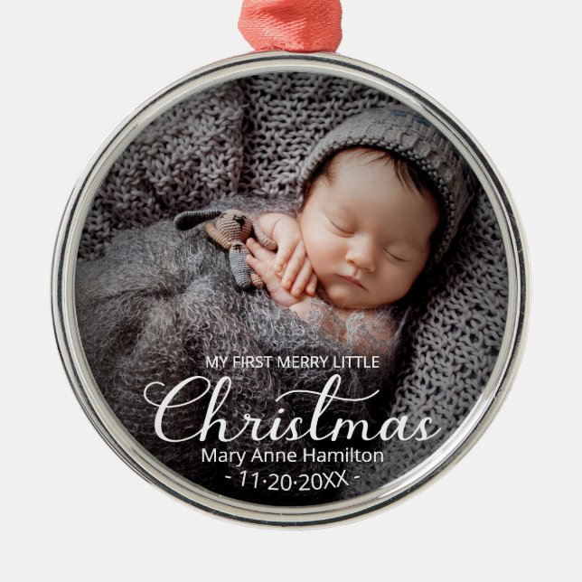 Min första glada lilla jul nyfödd bebis julgransprydnad metall (Framsidan)