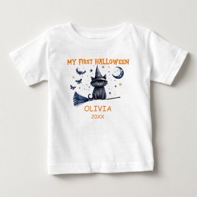 Min första Halloween akvarell katt t-shirt (Framsida)