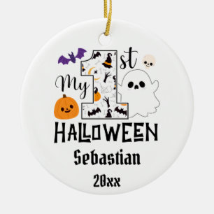 min första halloween baby boo med eget namn julgransprydnad keramik