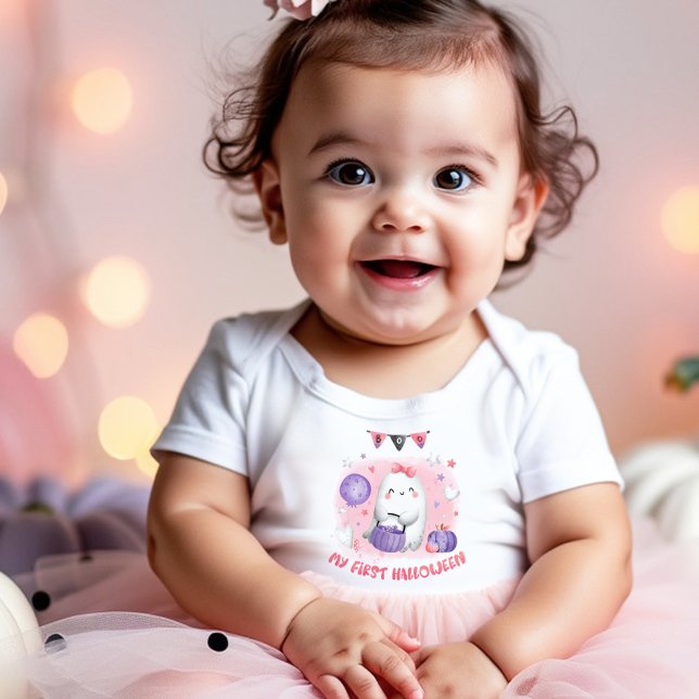 Min första Halloween-babytjej lilla bu kroppsstrum T Shirt (My first Halloween baby girl little boo bodysuit)