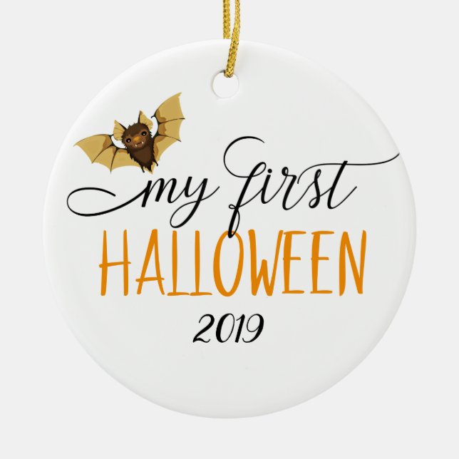 Min första Halloween Cute Fladdermus-dejt Julgransprydnad Keramik (Framsidan)