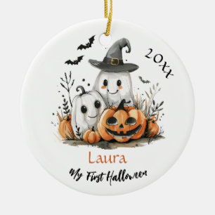 Min första Halloween Cute Ghost Pumpkin Baby Namn Julgransprydnad Keramik