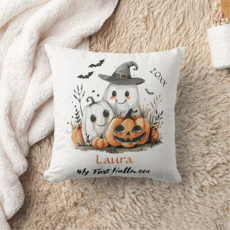 Min första Halloween Cute Ghost Pumpkin Baby Namn Kudde