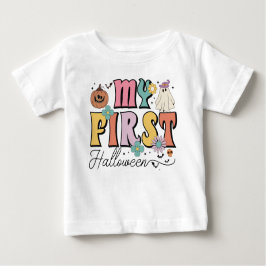 Min första Halloween Cute Pumpkin Ghost Groovy T Shirt