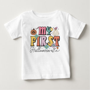 Min första Halloween Cute Pumpkin Ghost Groovy T Shirt