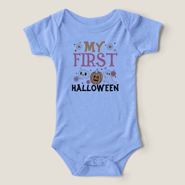 Min första Halloween Cute Pumpkin Ghost Groovy T Shirt (Design Framsida)