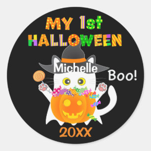 Min första Halloween Ghost Cat Runt Klistermärke