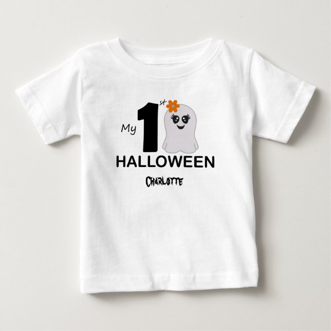Min första Halloween. Ghost i lakan. Redigerbart N T Shirt (Framsida)