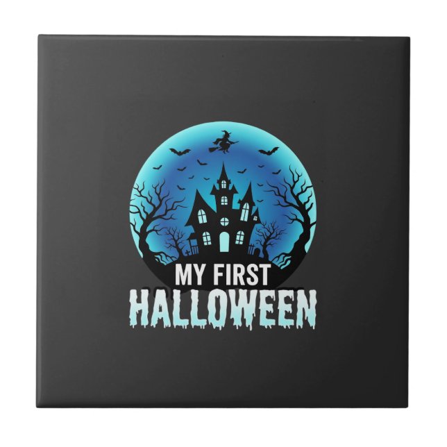 Min första Halloween läskiga spökhus design_1 Kakelplatta (Framsidan)