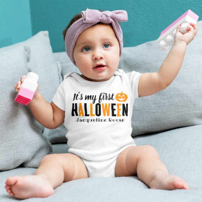 Min första Halloween Modern Orange Black med Namn T Shirt (Skapare uppladdad)