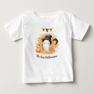 Min första Halloween-Orange Boo Ghost baby T-Shirt