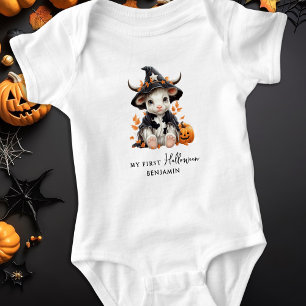 Min första Halloween-Personlig Cute Witch Cow T Shirt