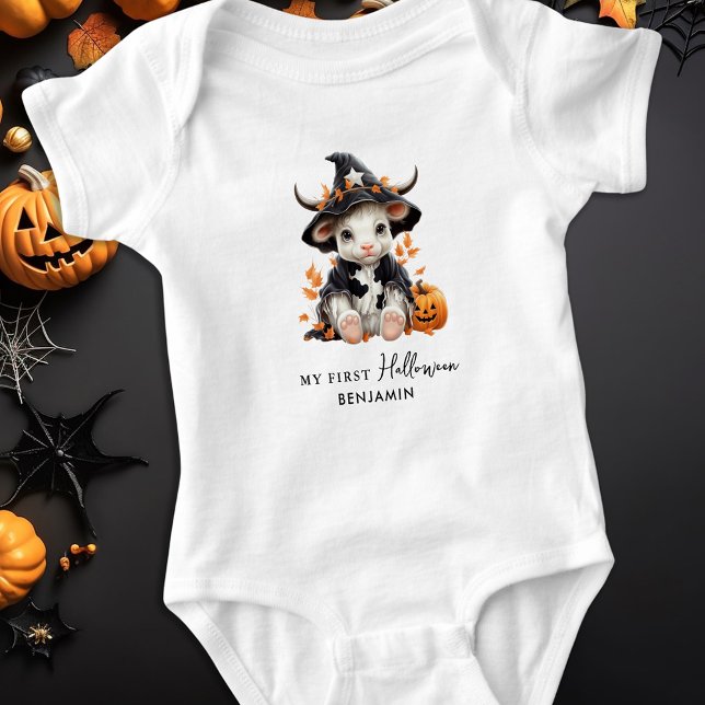 Min första Halloween-Personlig Cute Witch Cow T Shirt (Skapare uppladdad)
