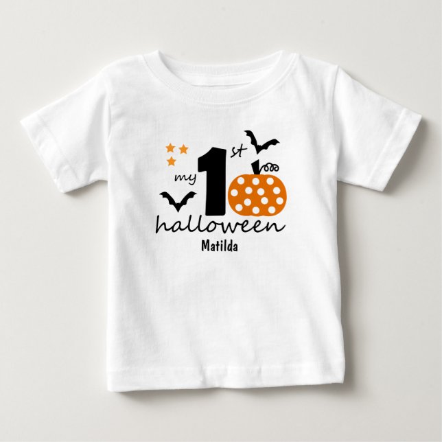 Min första Halloween. Pumpkin & Fladdermus. Redige T Shirt (Framsida)