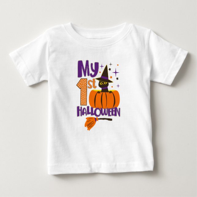 Min första Halloween-pumpkin och svart katt T Shirt (Framsida)