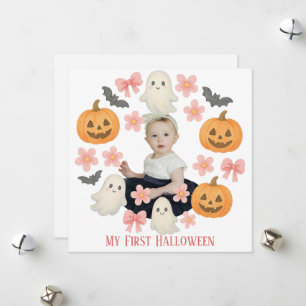 Min första Halloween   Söt pumpa & spökkrans Julkort