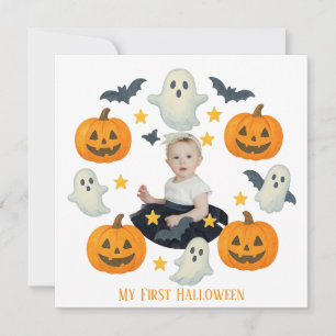 Min första Halloween   Söt pumpa & spökkrans Julkort