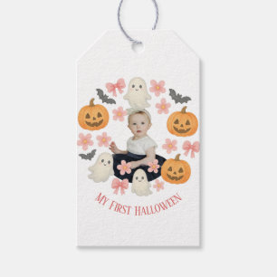 Min första Halloween Söt pumpa & spökkrans Presentetikett