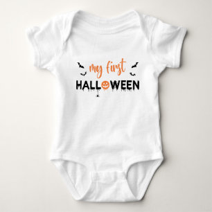 Min första Halloween svarta orangea spökiga typogr T Shirt