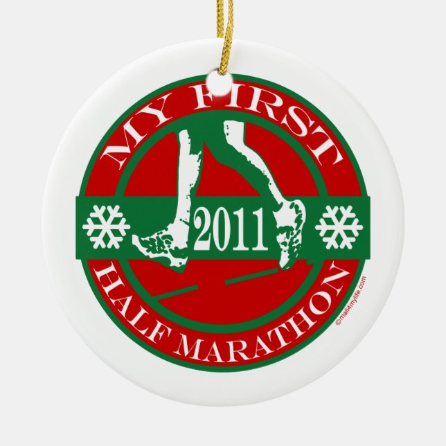 Min första halvlekmaraton - 2011 julgransprydnad keramik (Framsidan)