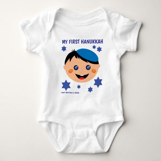 Min första Hanukkah med pojkblått T Shirt (Framsida)