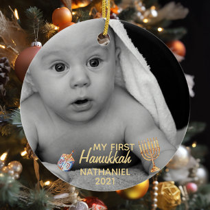 Min första Hanukkah-menorah fotomall Julgransprydnad Keramik