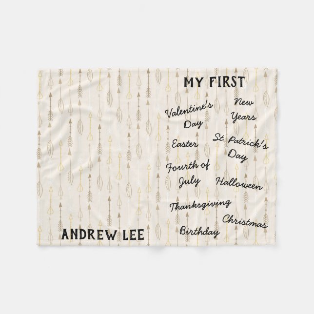"Min första" Helgdag Milestone Baby Blanket Fleecefilt (Framsidan (Horisontell))