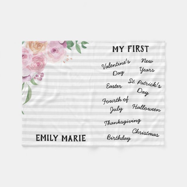"Min första" Helgdag Milestone Baby Blanket Fleecefilt (Framsidan (Horisontell))