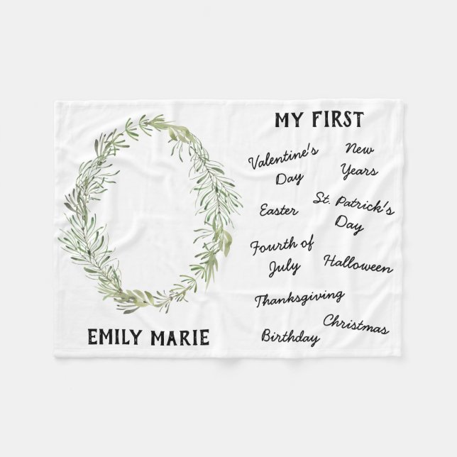 "Min första" Helgdag Milestone Baby Blanket Fleecefilt (Framsidan (Horisontell))