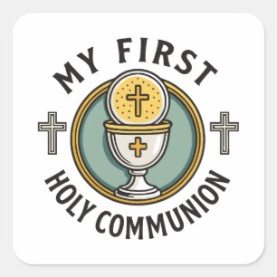 Min första Heliga-förening Eucharist, första krist Fyrkantigt Klistermärke