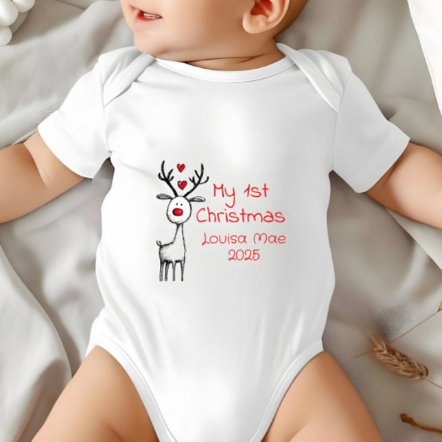 Min första jul 2025, Renar, Anpassad T Shirt (My First Christmas - Personalized Bodysuit)