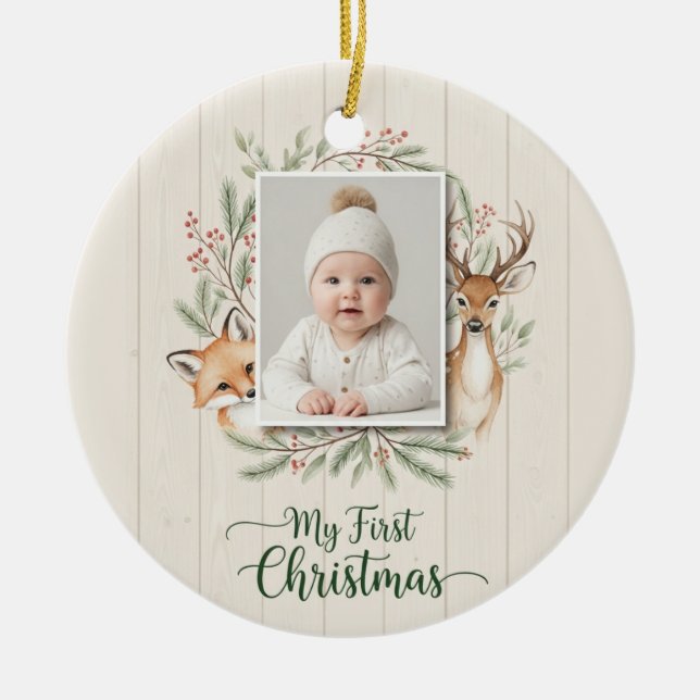Min första jul 2025 Skogsbarnsprydnad Julgransprydnad Keramik (Framsidan)