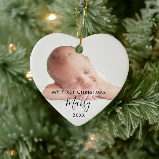 Min första jul 2-Baby-foto-Elegant Julgransprydnad Keramik (Träd)