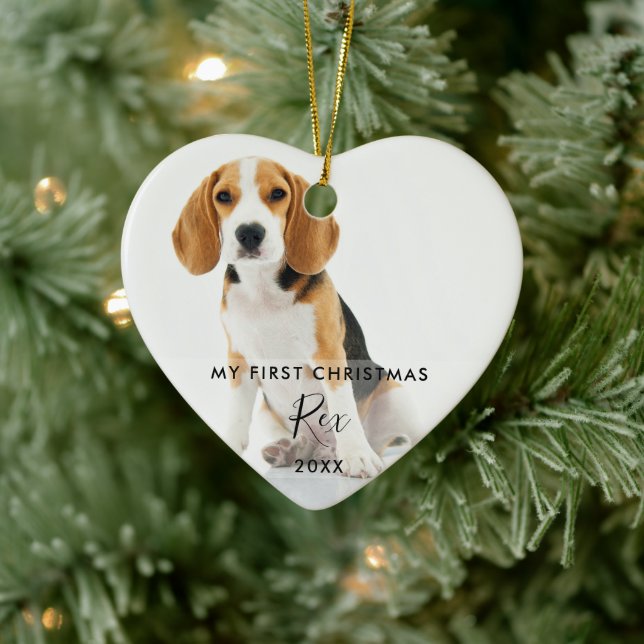 Min första jul 2 husdjur hund katt foto julgransprydnad keramik (Träd)