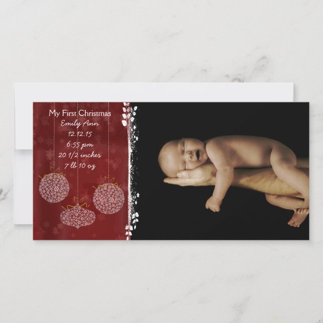 Min första jul 3 vita prydnadsföremål julkort (Framsida)