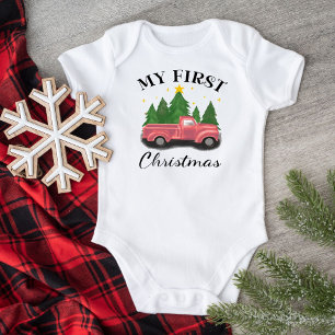Min första jul akvarell lastbil vit t shirt