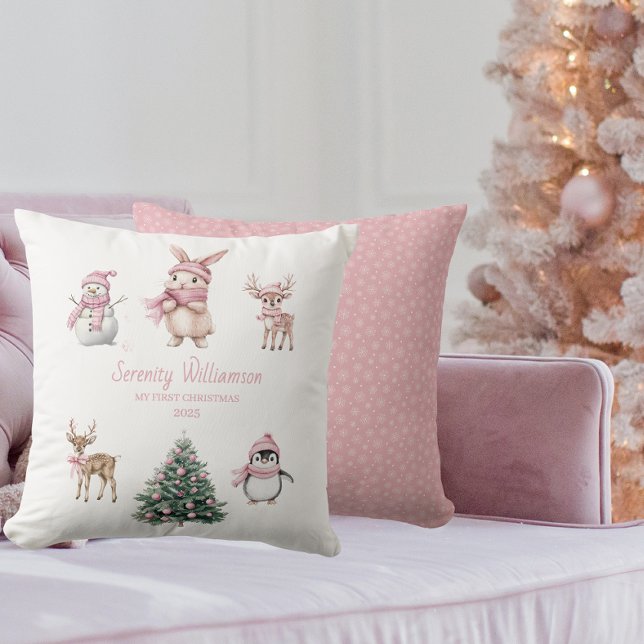 Min första jul Anpassad Babyflicka Skog Kudde (Skapare uppladdad)