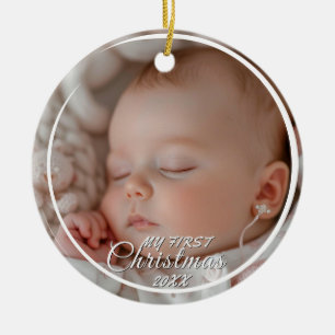 Min första jul-Anpassningsbar Baby Photo Julgransprydnad Keramik
