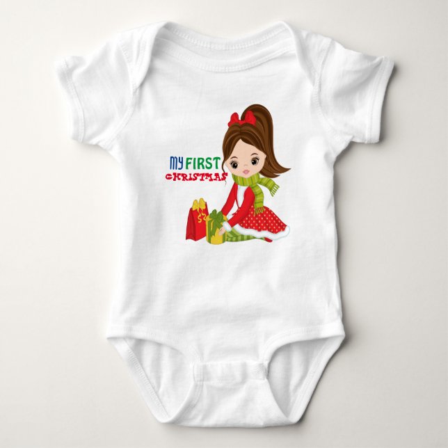 Min första jul Baby Bodykostym T Shirt (Framsida)