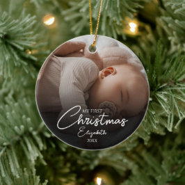 Min första jul baby foto Elegant handskrift Julgransprydnad Keramik