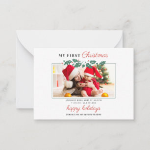Min Första Jul Baby Foto Högtid Anteckningskort