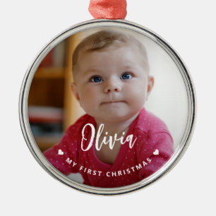 Min första jul baby foto minnessak julgransprydnad metall
