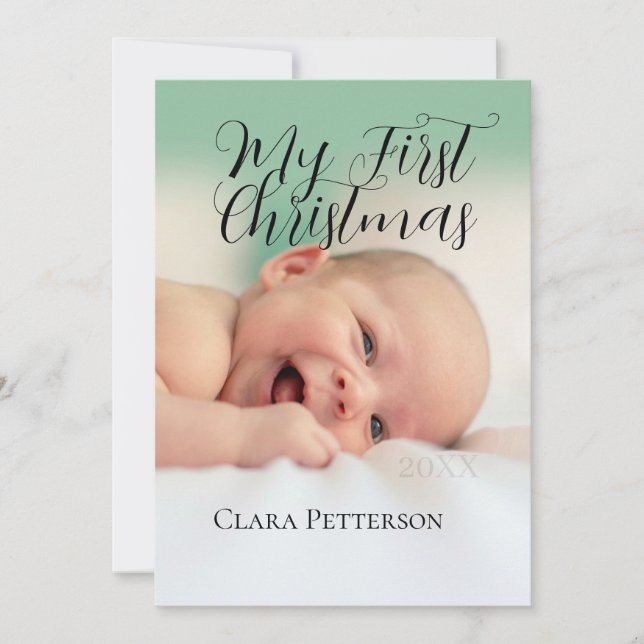 Min första jul baby foto namn år modern julkort (Framsida)