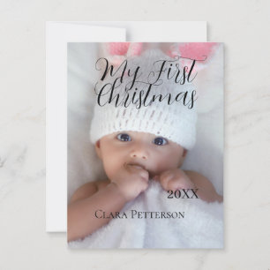 Min första jul baby foto namn år modern vykort