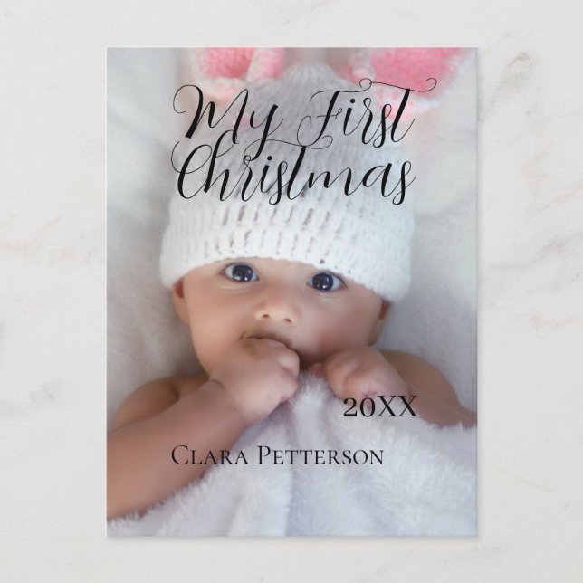 Min första jul baby foto namn år modern vykort (Framsida)